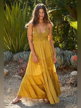 Endless Summer Inesa Gold Crochet tiered Maxi Dress
